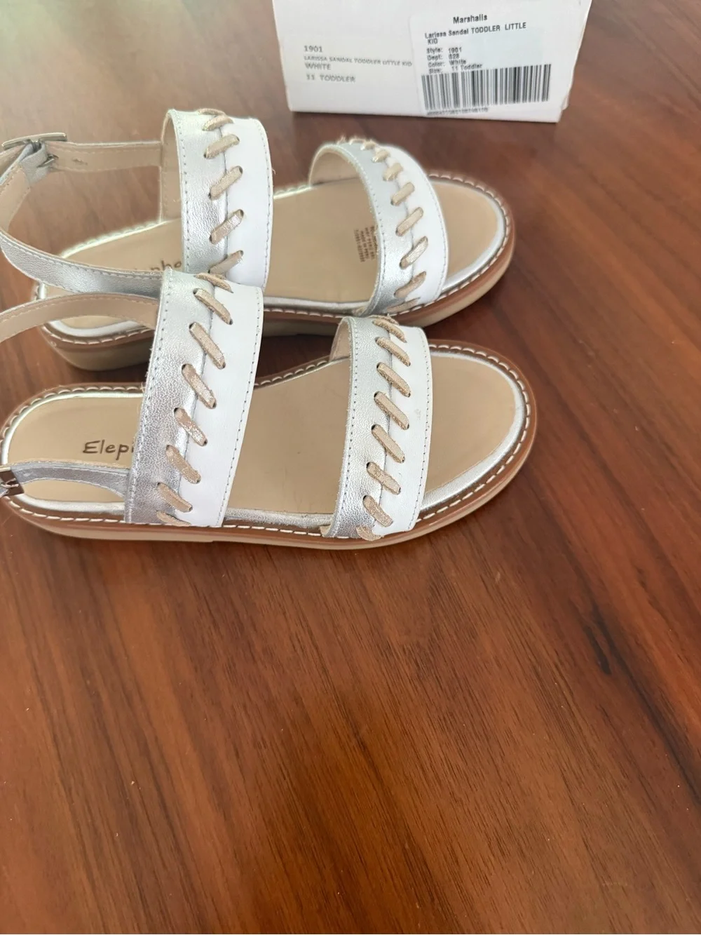 Elephantito Silver Double-Strap Girls Sandals with Stitch Detail
